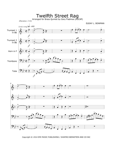 Twelfth Street Rag (vocal Version) (arr. Gary Fladmoe (ASCAP))