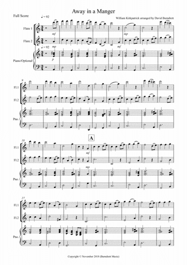 Away in a Manger for Flute Duet (arr. David Burndrett)