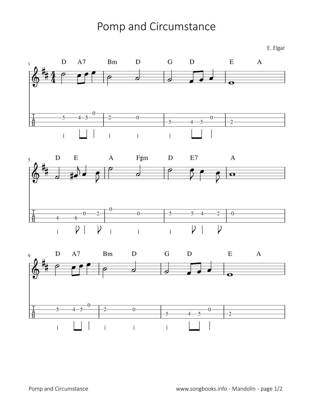 Pomp and Circumstance - E. Elgar (arr. songbooks.info)