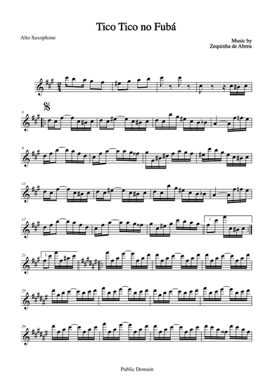 Tico Tico no Fubá by Zequinha de Abreu for Alto Saxophone (arr. The Sheet Music Library)
