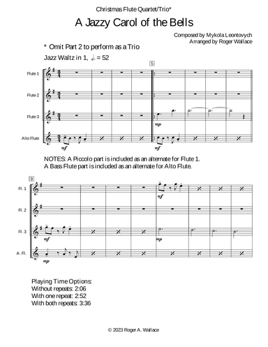 Carol of the Bells (Jazz Waltz for Flute Quartet) (arr. Roger Wallace)