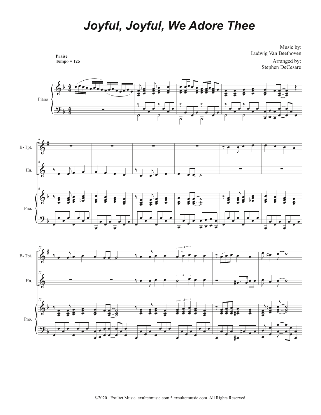 Joyful, Joyful, We Adore Thee (Duet for Bb-Trumpet and French Horn) (arr. Stephen DeCesare)