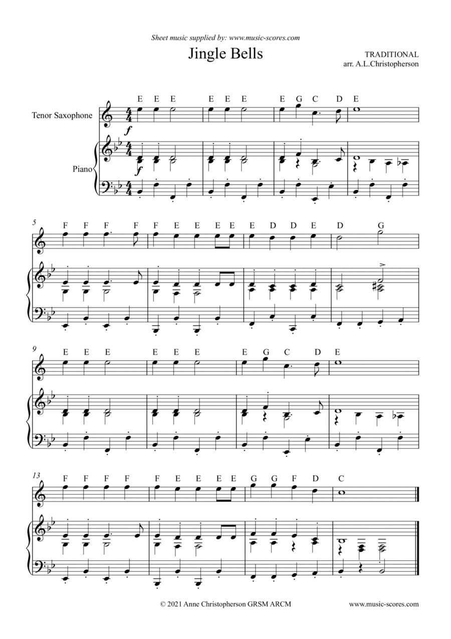 Jingle Bells - Very Easy Tenor Sax (arr. Anne L Christopherson GRSM ARCM)