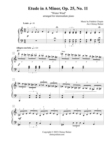 Etude in A minor ("Winter Wind") - intermediate piano (arr. Chrissy Ricker)