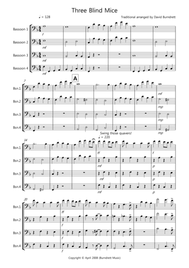 Three Blind Mice for Bassoon Quartet (arr. David Burndrett)
