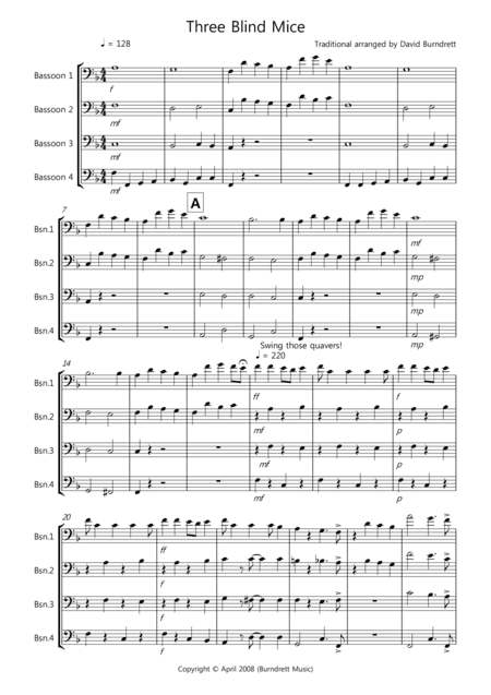 Three Blind Mice for Bassoon Quartet (arr. David Burndrett)