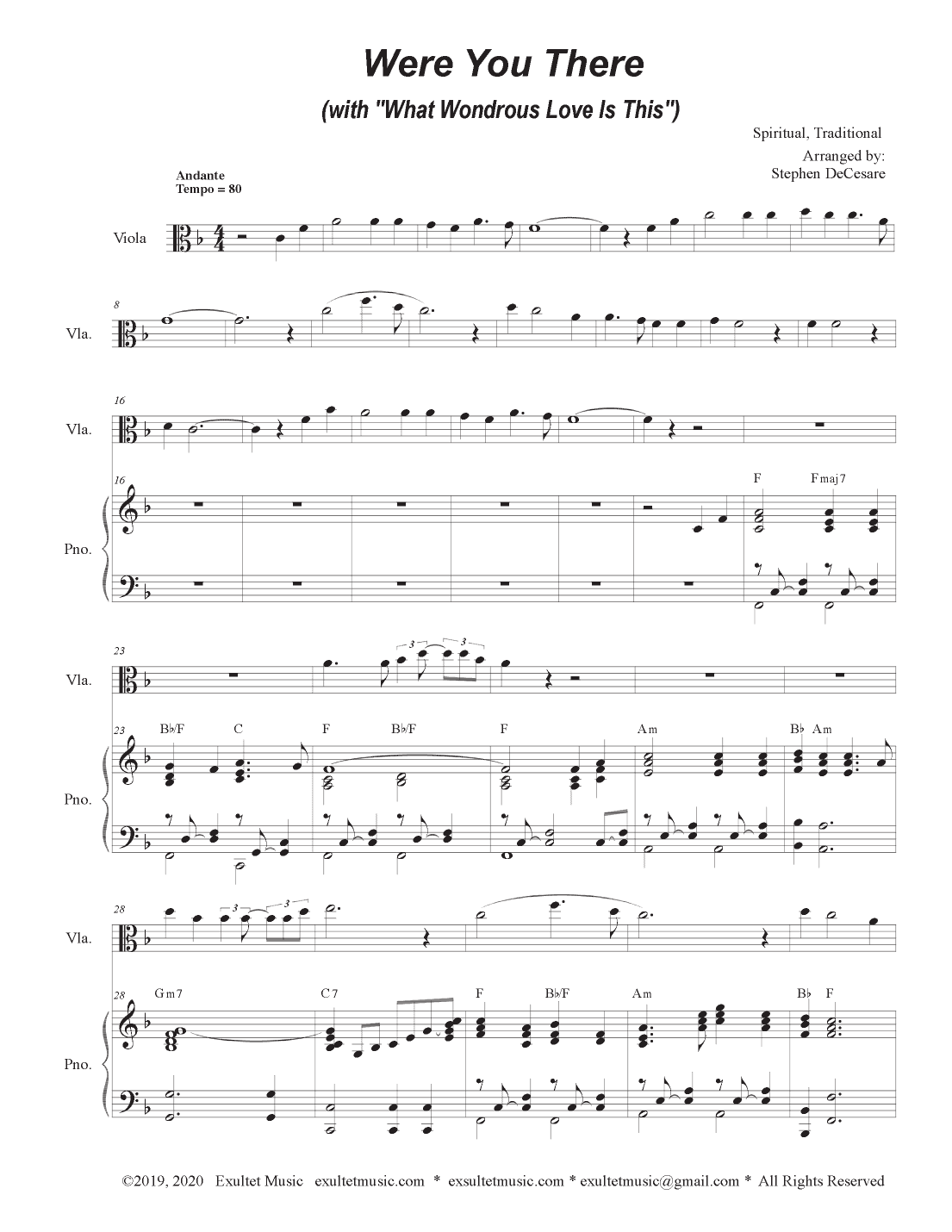 Were You There (with "What Wondrous Love Is This") (Viola solo and Piano) (arr. Stephen DeCesare)