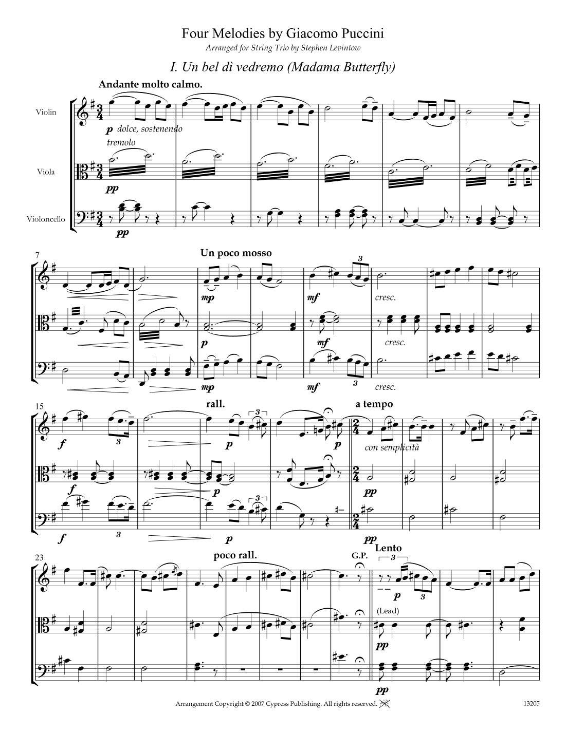 Four Melodies by Puccini (arr. Stephen Levintow)