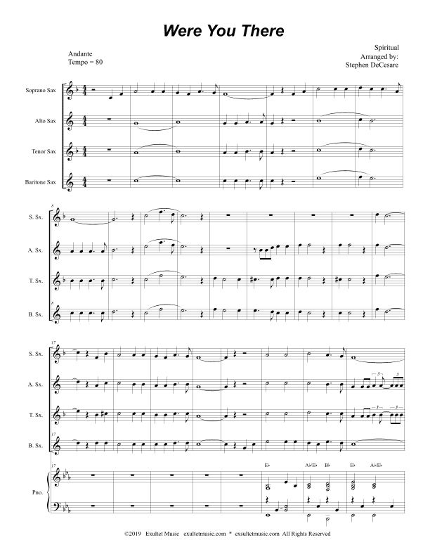 Were You There (for Saxophone Quartet & Piano) (arr. Stephen DeCesare)