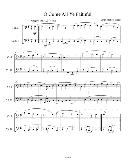 O Come All Ye Faithful (cello duet) (arr. B C Dockery)