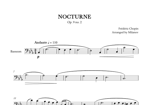 Chopin Nocturne op. 9 no. 2 | Bassoon | E-flat Major | Easy beginner (arr. Milanov)