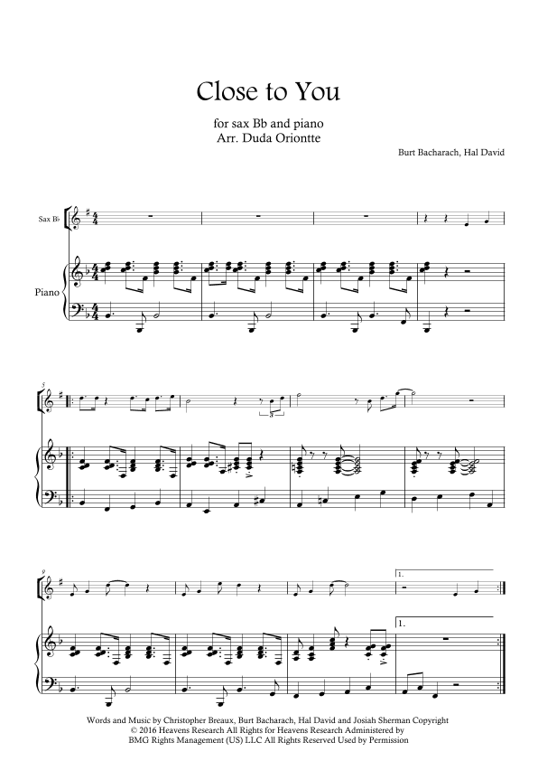 Close To You (arr. Duda Oriontte)