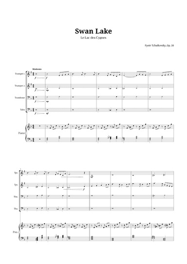 Swan Lake by Tchaikovsky for Brass Quartet and Piano (arr. Langanho)