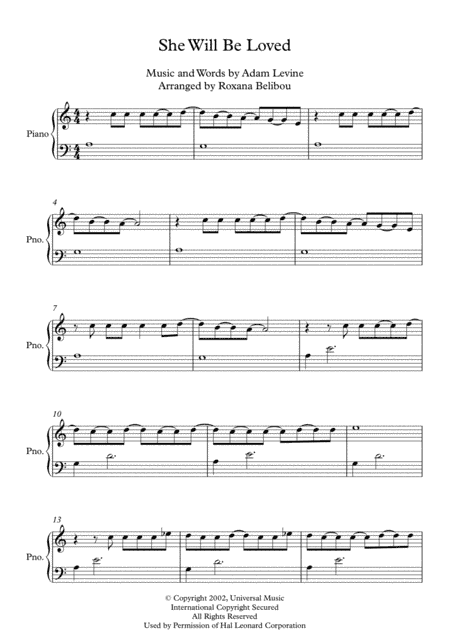 She Will Be Loved (arr. Roxana Belibou)