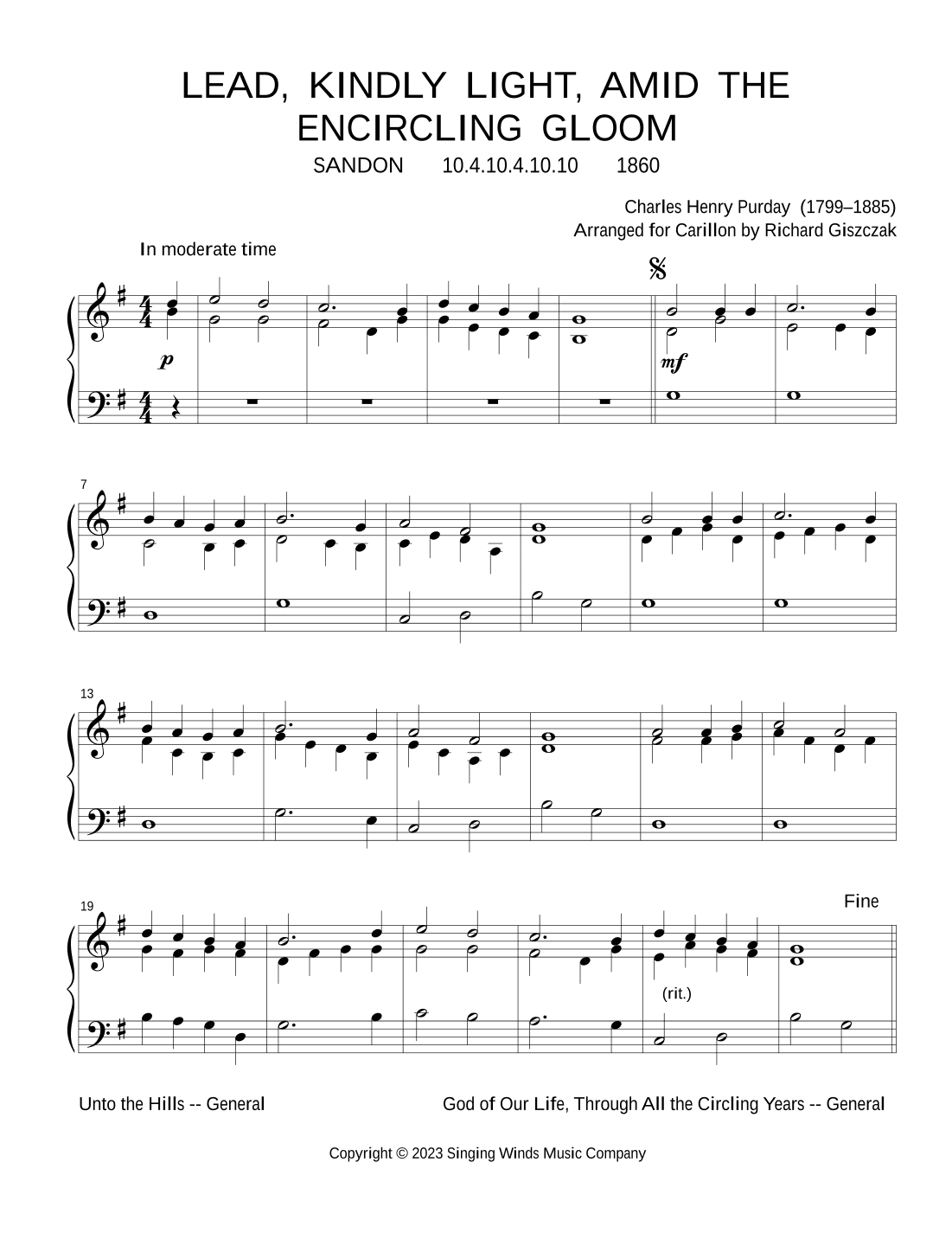 Lead, Kindly Light, Amid the Encircling Gloom (SANDON) (arr. Richard Giszczak)