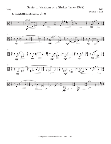 septet, opus 77 ... Variations on a Shaker Tune (1998) Viola part