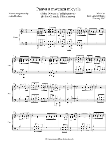 Panya a mwenen m'eyala/Shine O! word of enlightenment (Piano Solo) (arr. Justin Dimbeng)