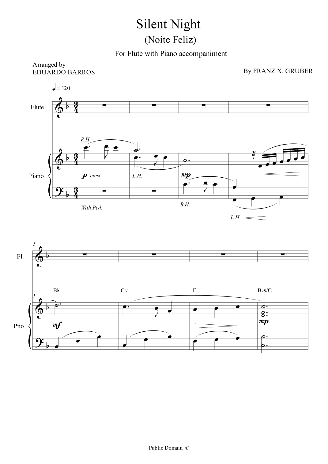 Silent Night (For Flute with piano accompaniment) (arr. Eduardo Barros)