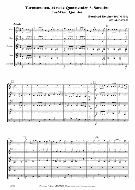 Turmsonaten. 24 neue Quatrizinien 8. Sonatina  for Wind Quintet (arr. Mikio Kamada)
