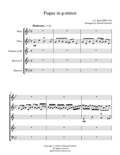 "Little" Fugue in g-minor for Woodwind Quintet (arr. Darrell Goforth)