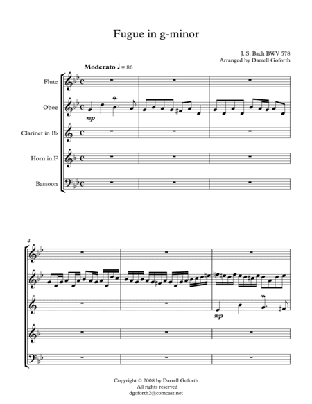 "Little" Fugue in g-minor for Woodwind Quintet (arr. Darrell Goforth)