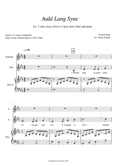 Auld Lang Syne, SA, piano (arr. Ivana Tuskan)