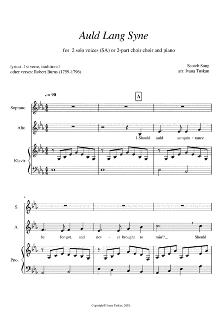 Auld Lang Syne, SA, piano (arr. Ivana Tuskan)