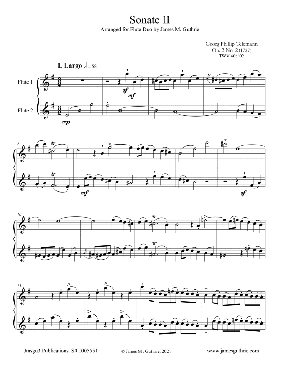 Telemann: Sonata Op. 2 No. 2 for Flute Duo (arr. James M. Guthrie)