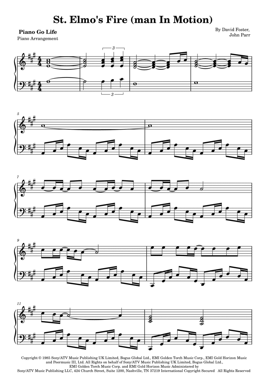 St. Elmo's Fire (man In Motion) (arr. Piano Go Life)