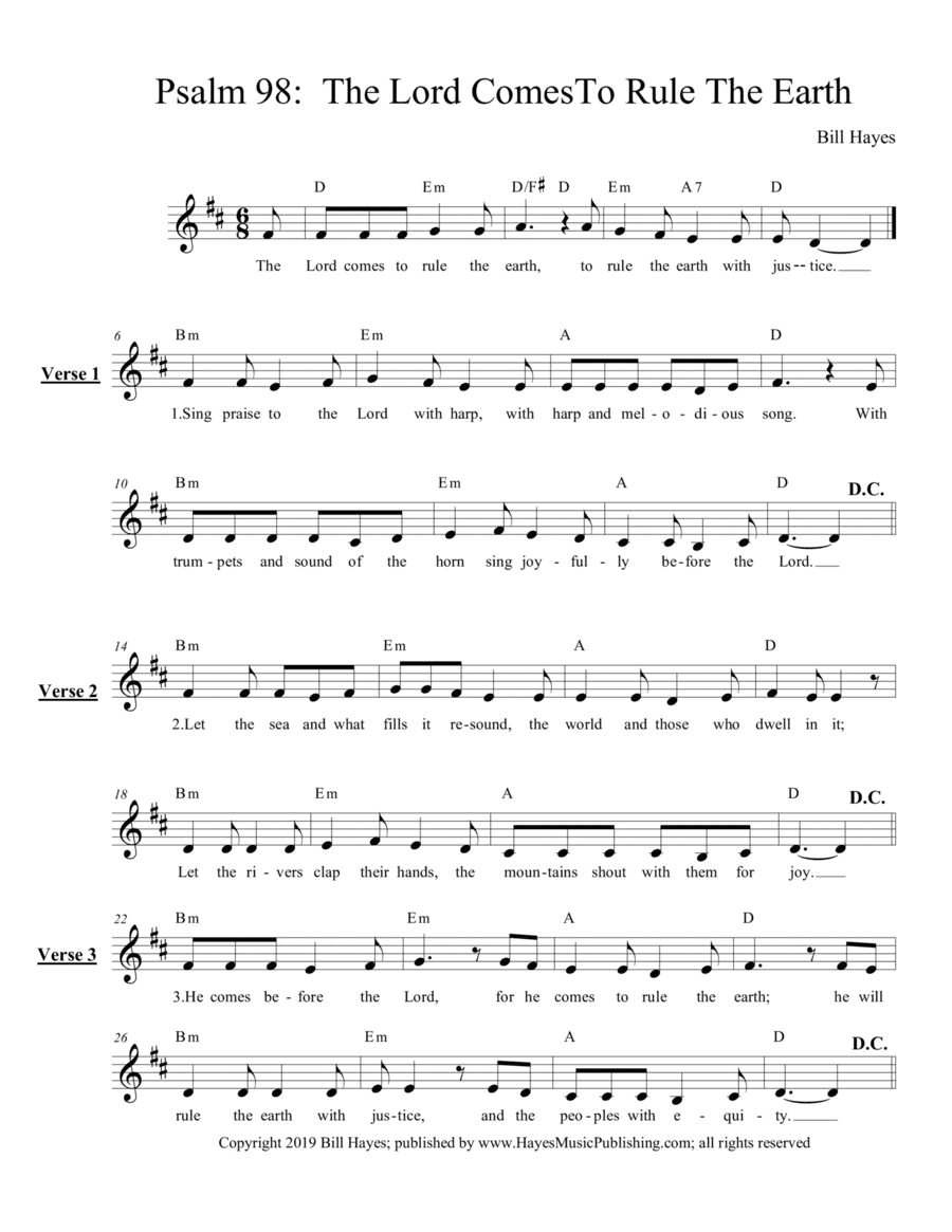 Psalm 98:  The Lord Comes To Rule The Earth - leadsheet