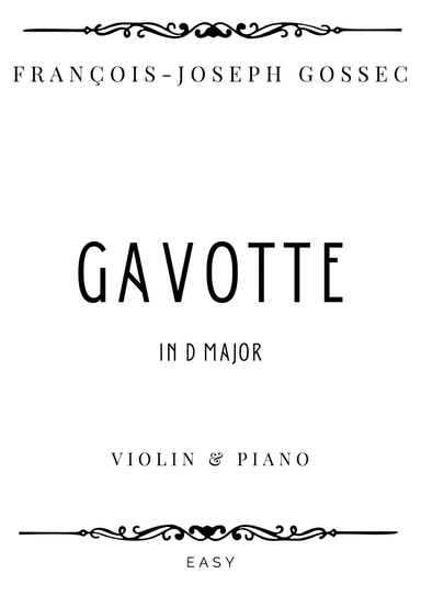 Gossec - Gavotte in D Major - Easy (arr. Piacere Music Sheets)