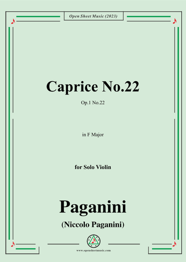 Paganini-Caprice No.22,Op.1 No.22,in F Major,for Solo Violin (arr. OSM Press)