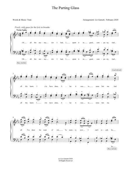 The Parting Glass (men's voicing) (arr. Liz Garnett)