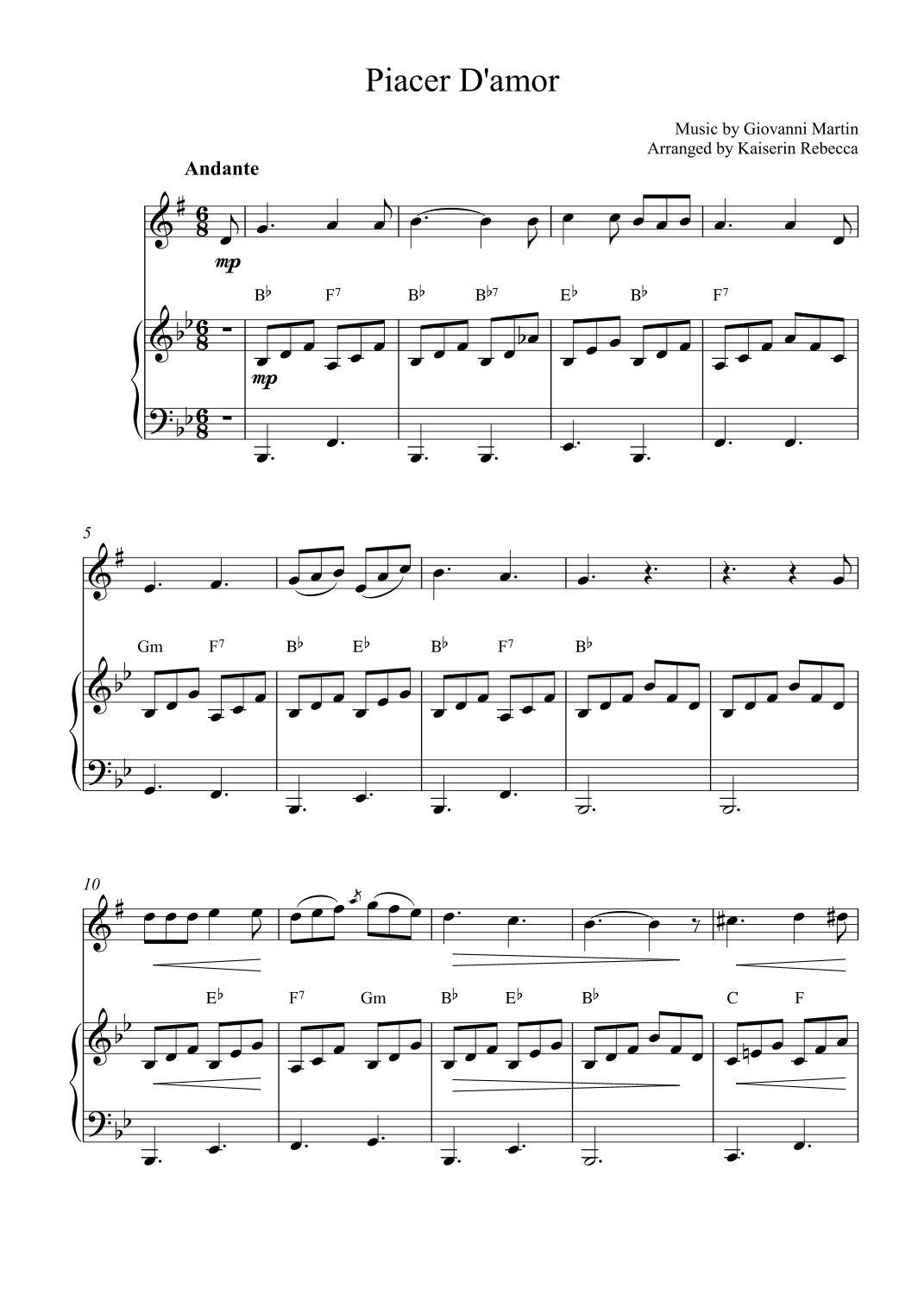 Piacer d'amor (Pleasure of love) (arr. Kaiserin Rebecca)