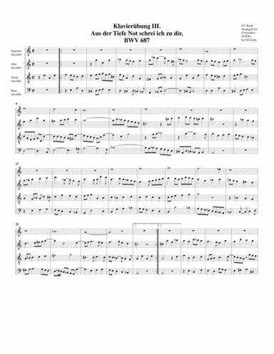 Aus der tiefe Not schrei ich zu dir, BWV 687 (Arrangement for 4 recorders) (arr. Gil Garty)