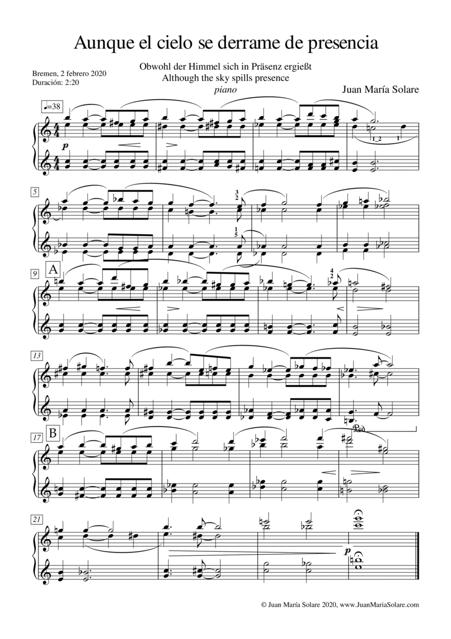 Aunque el cielo se derrame de presencia [piano solo]