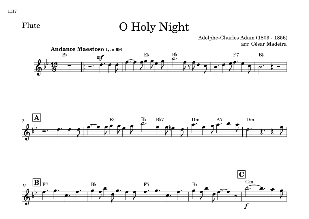 O Holy Night - Flute Solo - W/Chords (arr. César Madeira)