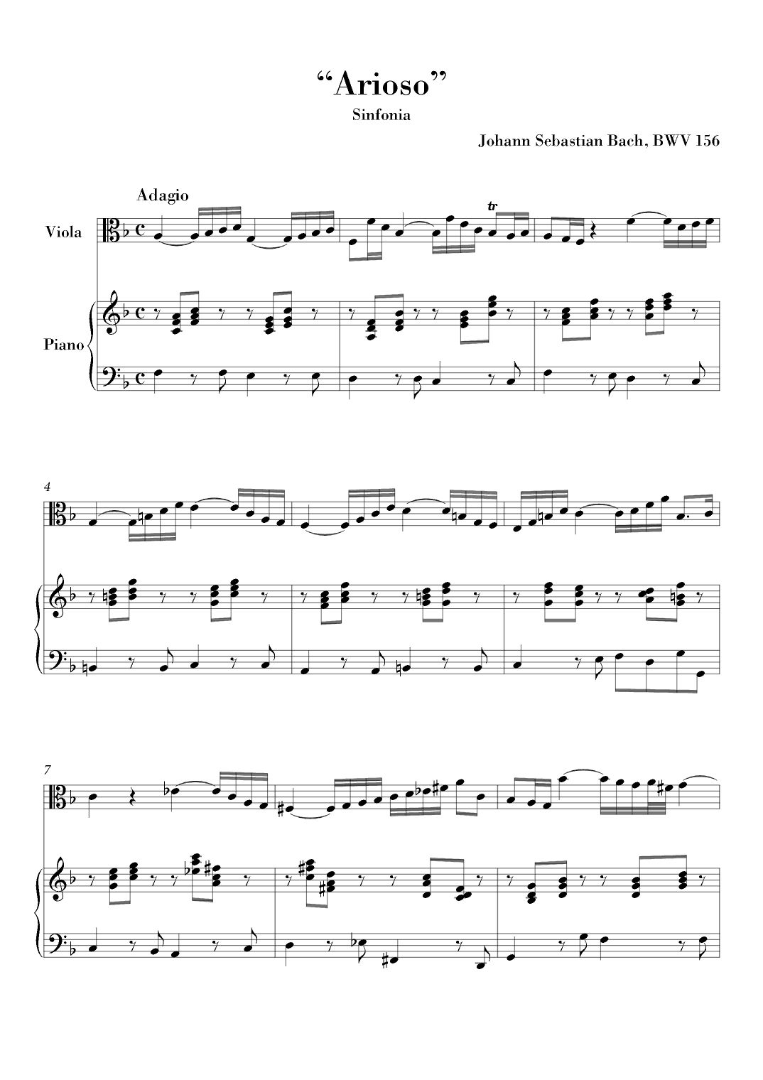 Bach - Arioso BWV 156 for Viola and Piano (arr. Ahiva Editions)