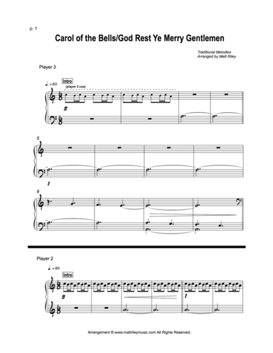 Carol of the Bells / God Rest Ye Merry Gentlemen  - 1 Piano, Six Hands (arr. Matt Riley)