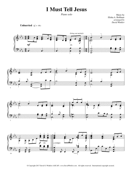 I Must Tell Jesus (arr. David Winkler)