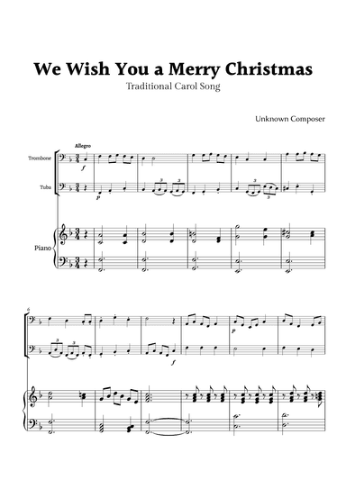 We Wish you a Merry Christmas for Trombone and Tuba Duet with Piano (arr. Rika K.)