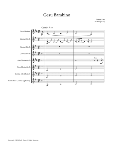 Gesu Bambino, for Clarinet Choir (arr. Emily Gray)