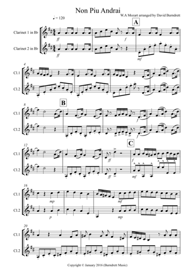 Non Più Andrai for Clarinet Duet (arr. David Burndrett)