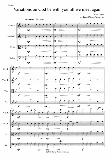 Variations on God be with you till we meet again for string quartet (arr. David Warin Solomons)