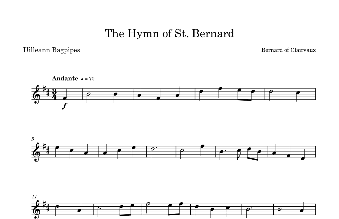 The Hymn of St. Bernard for Uilleann Bagpipes (arr. Doug Clyde)