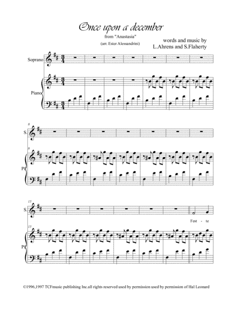 Once Upon A December from the Twentieth Century Fox Motion Picture ANASTASIA (arr. Ester Alessandrini)