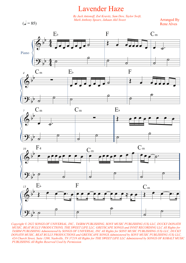 Lavender Haze (arr. Rene Alves)