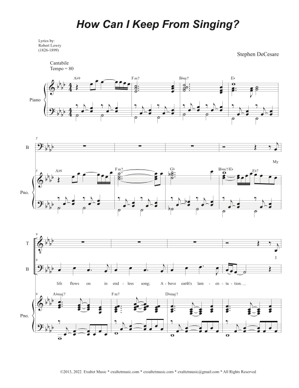 How Can I Keep From Singing? (Duet for Tenor and Bass solo)