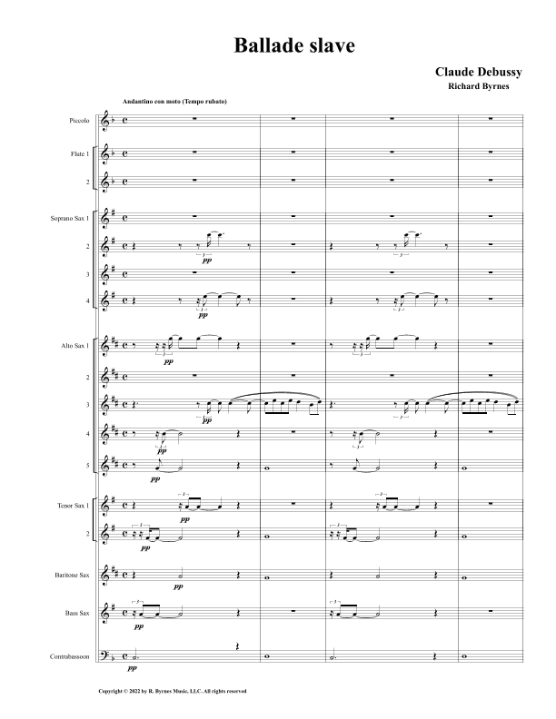 Claude Debussy – Ballade slav (Saxophone Choir + Piccolo, 2 Flutes, & Contrabassoon) (arr. Richard Byrnes)