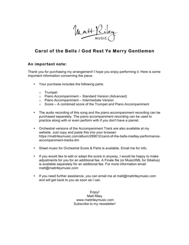 Carol of the Bells / God Rest Ye Merry Gentlemen (arr. www.mattrileymusic.com)